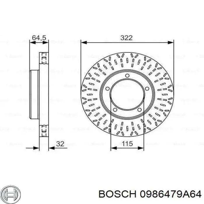 Диск переднього гальма Bosch 0986479A64 ціна, від 47.02 USD