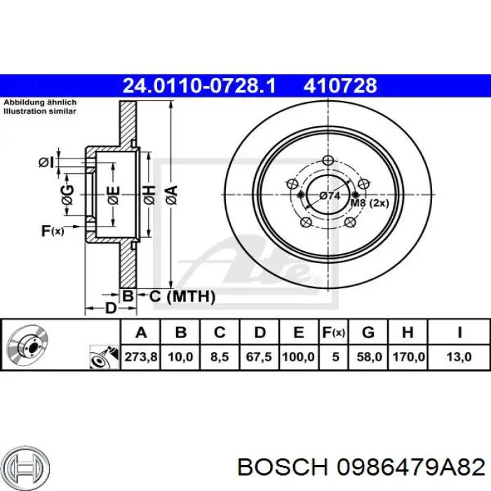 Гальмівні диски 0986479A82 Bosch