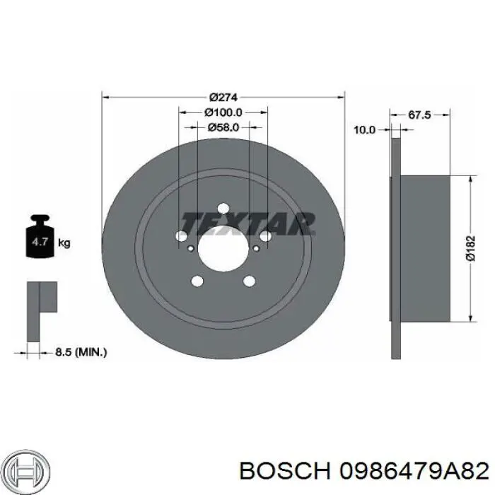 Задні дискові гальма Bosch 0986479A82 ціна, від 38.77 USD