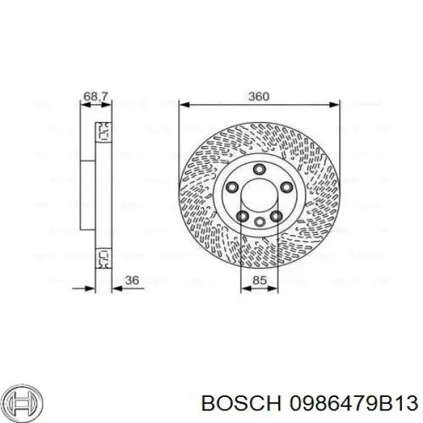 Диск гальмівний передній 0986479B13 Bosch