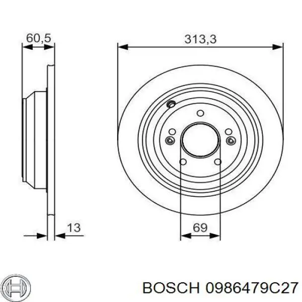 0986479C27 Bosch диск гальмівний задній