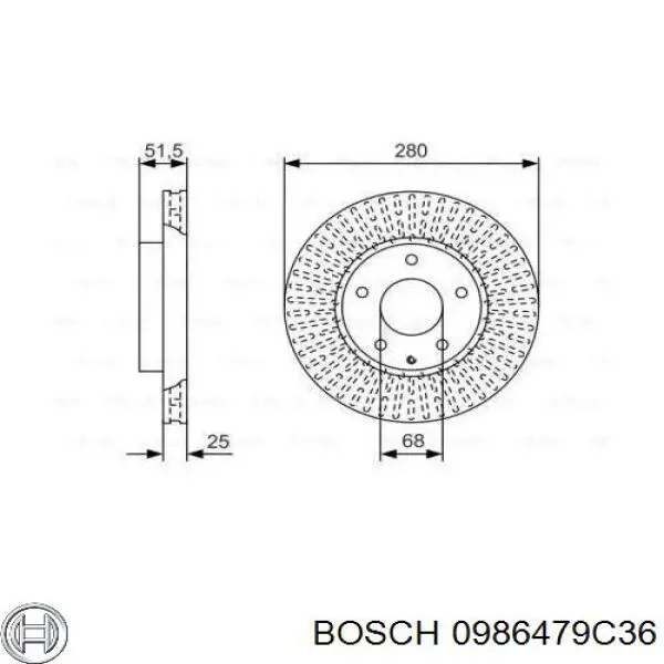 0986479C36 Bosch диск гальмівний передній