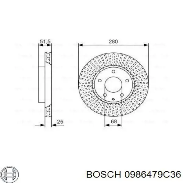 Диск гальмівний передній 0986479C36 Bosch