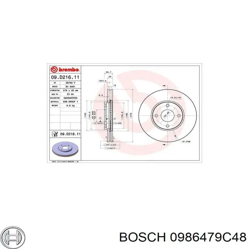 Гальмівні диски передні 0986479C48 Bosch
