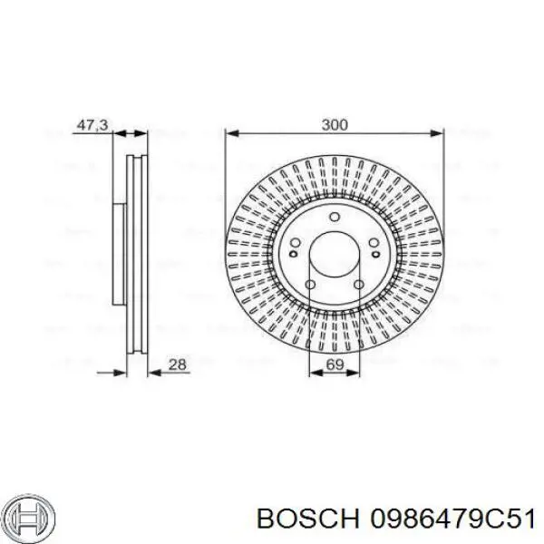 Диск гальмівний передній 0986479C51 Bosch