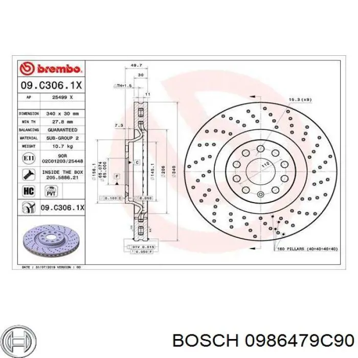 Купити 0986479C90 Bosch Ротор гальмівний