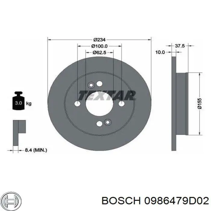 Диск гальмівний задній 0986479D02 Bosch