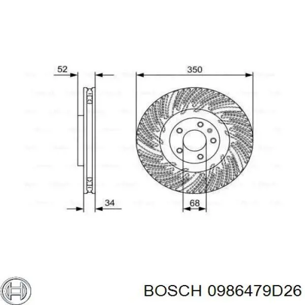 Диск гальмівний передній 0986479D26 Bosch