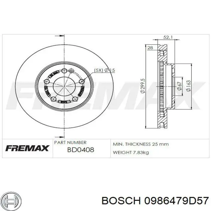Гальмівні диски передні 0986479D57 Bosch