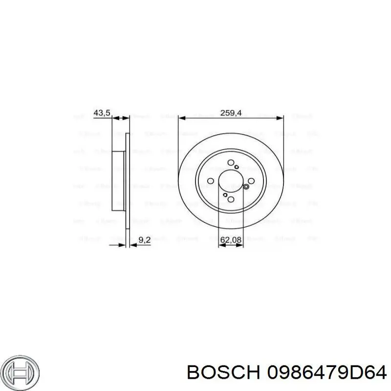 0986479D64 Bosch диск гальмівний задній