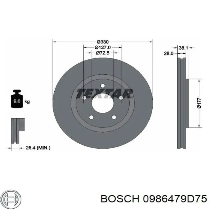 0986479D75 Bosch диск гальмівний передній