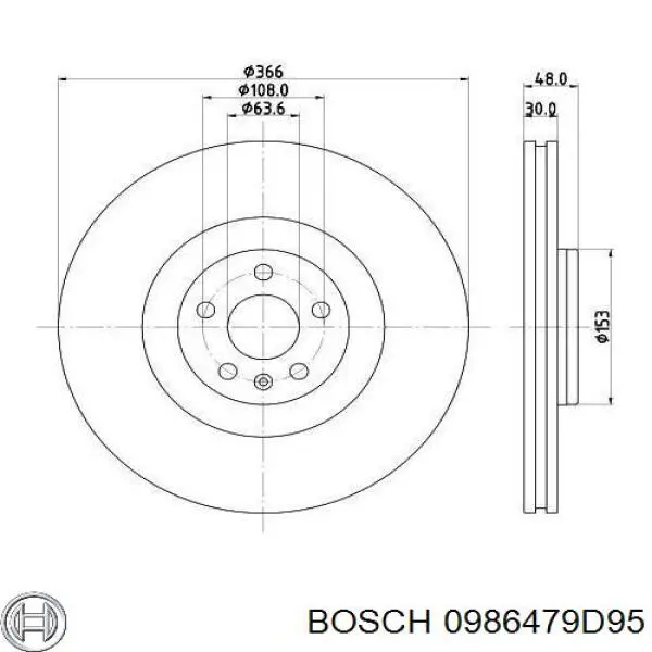 Диск гальмівний передній 0986479D95 Bosch