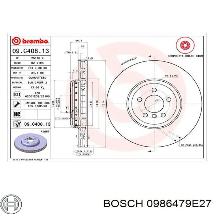 Гальмівні диски передні 0986479E27 Bosch