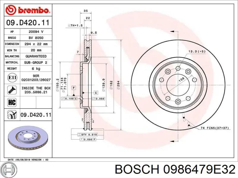 Задні дискові гальма Bosch 0986479E32 ціна, від 52.90 USD
