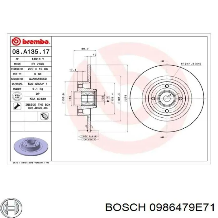 Задні дискові гальма Bosch 0986479E71 ціна, від 78.40 USD