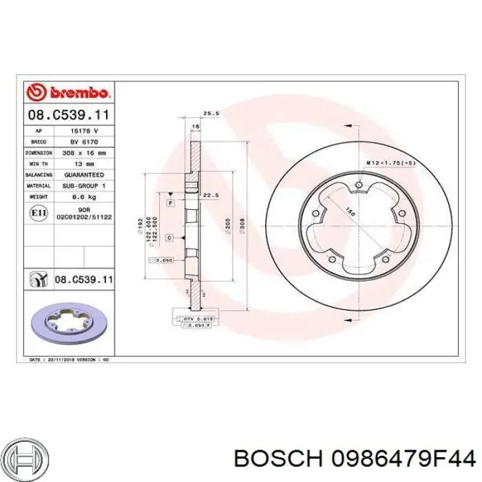 0986479F44 Bosch Дискові гальма