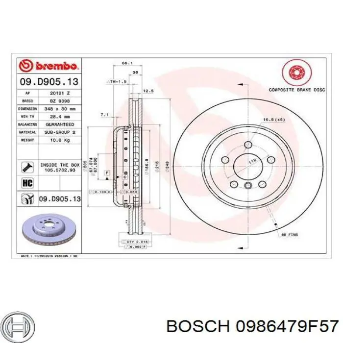 Диск переднього гальма Bosch 0986479F57 ціна, від 177.56 USD