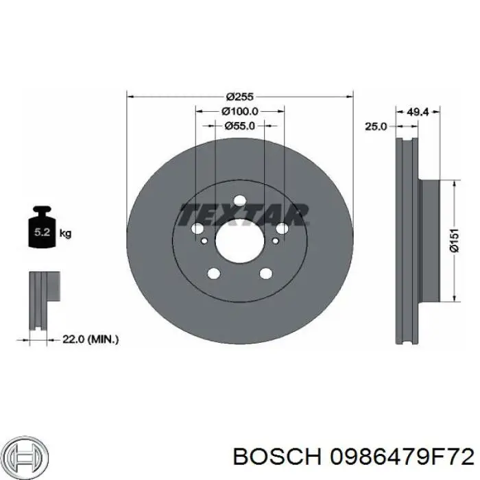 Диск переднього гальма Bosch 0986479F72 ціна, від 38.13 USD