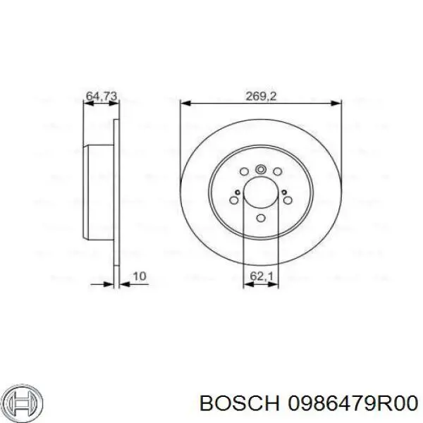 0986479R00 Bosch диск гальмівний задній