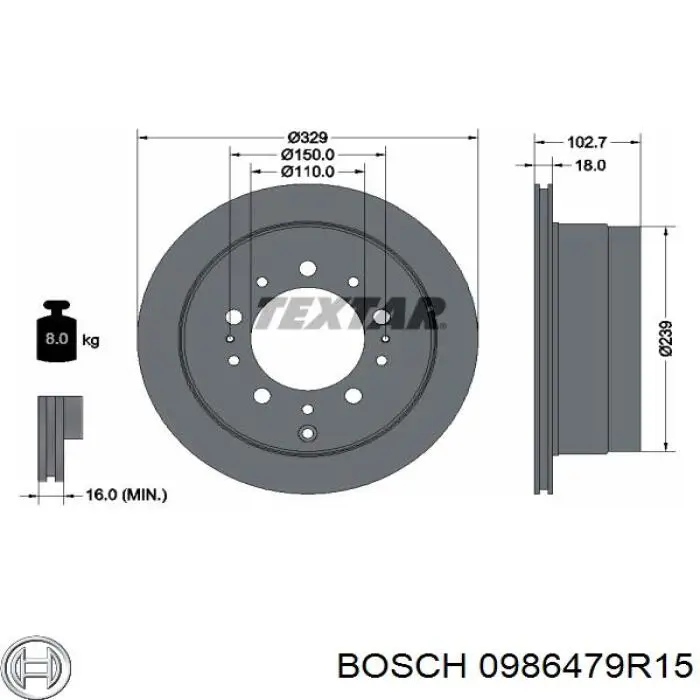 Задні дискові гальма Bosch 0986479R15 ціна, від 53.69 USD