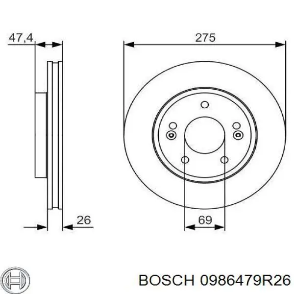 Диск переднього гальма Bosch 0986479R26 ціна, від 35.59 USD