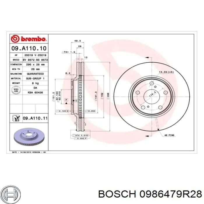 Диск переднього гальма Bosch 0986479R28 ціна, від 43.08 USD