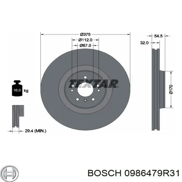 0986479R31 Bosch диск гальмівний передній