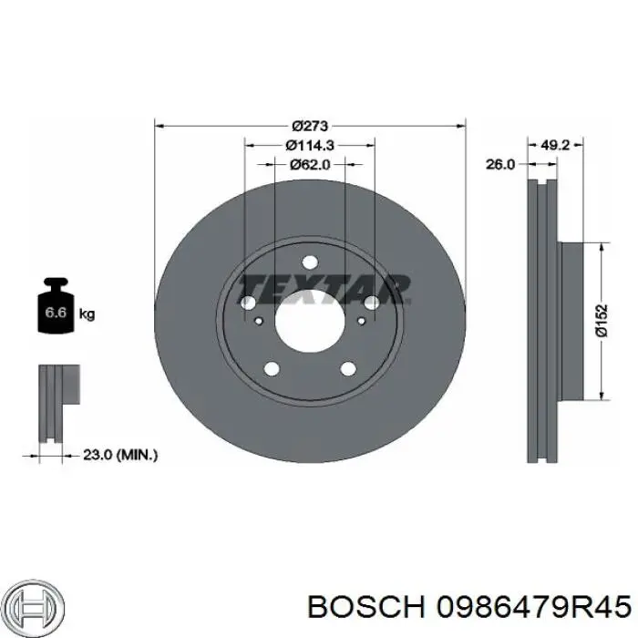 Диск переднього гальма Bosch 0986479R45 ціна, від 38.66 USD