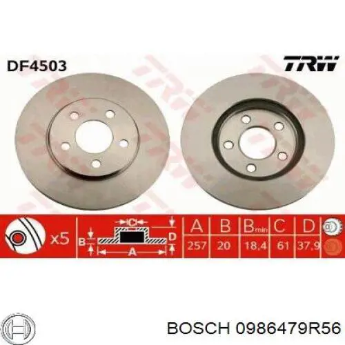 Диск гальмівний передній 0986479R56 Bosch