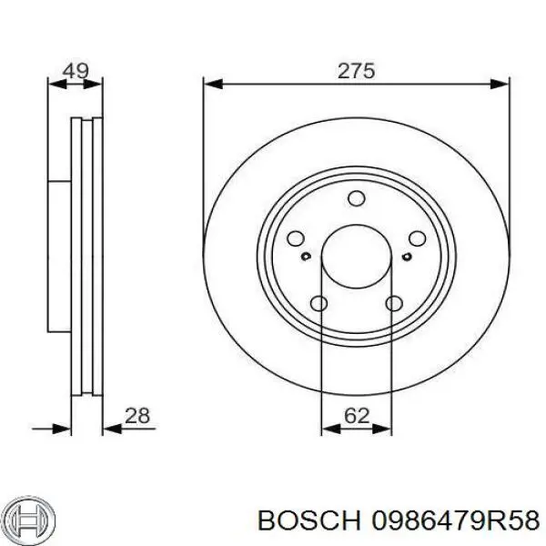 0986479R58 Bosch диск гальмівний передній