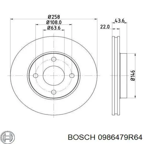 0986479R64 Bosch диск гальмівний передній