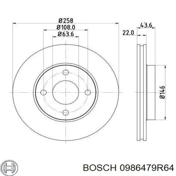 Диск гальмівний передній 0986479R64 Bosch