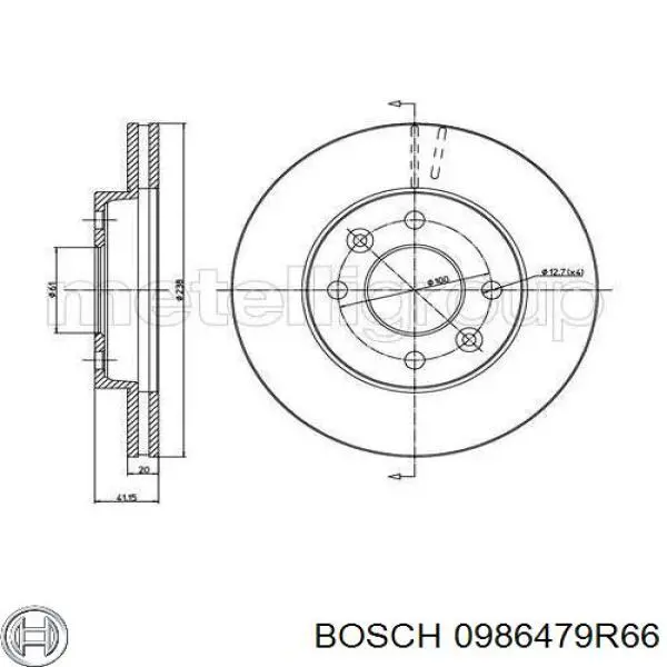 Диск гальмівний передній Bosch 0986479R66