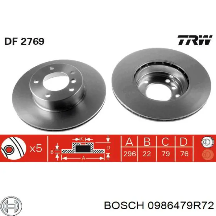 Диск переднього гальма Bosch 0986479R72 ціна, від 44.58 USD