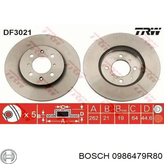 0986479R80 Bosch диск гальмівний передній