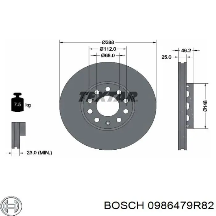0986479R82 Bosch Гальмо дискове переднє