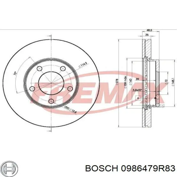 Диск переднього гальма Bosch 0986479R83 ціна, від 38.01 USD