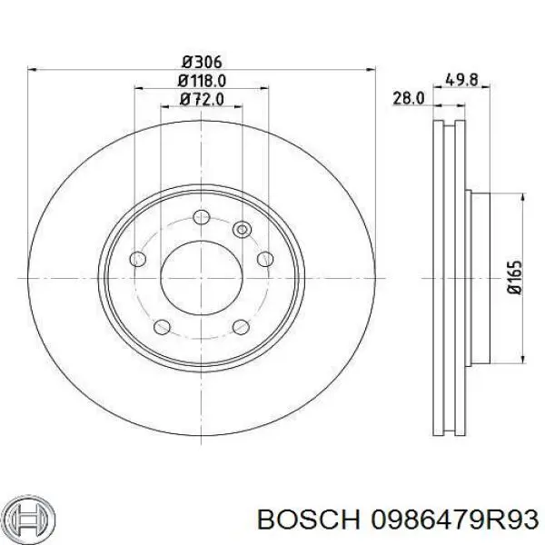 0986479R93 Bosch диск гальмівний передній