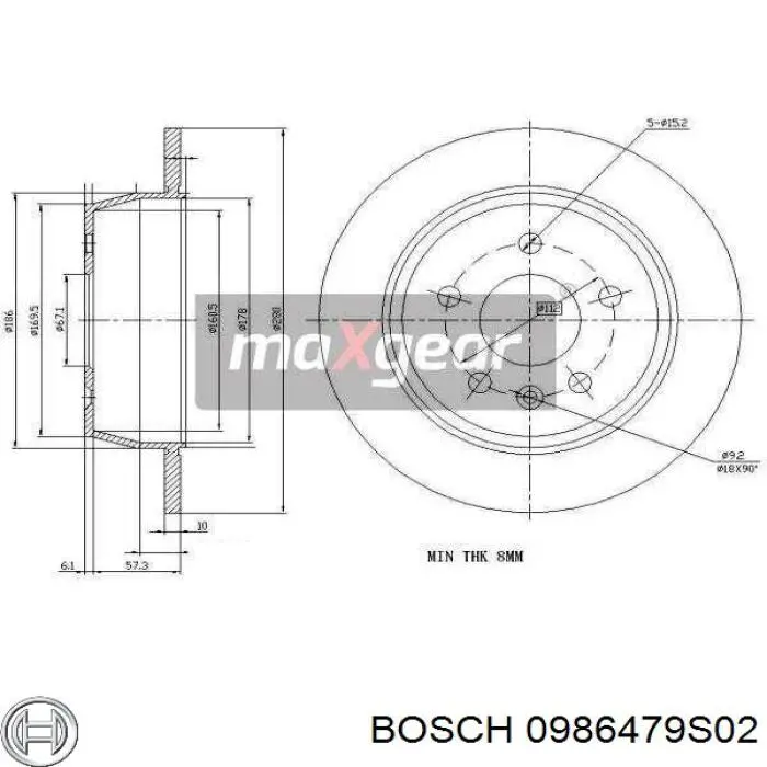 0986479S02 Bosch диск гальмівний задній