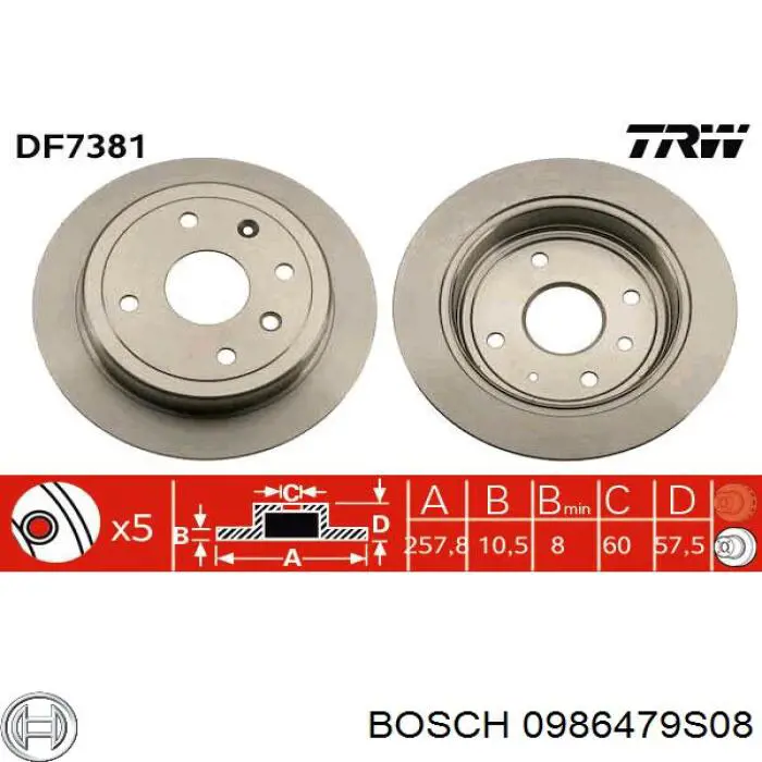Купити 0986479S08 Bosch Диск заднього гальма