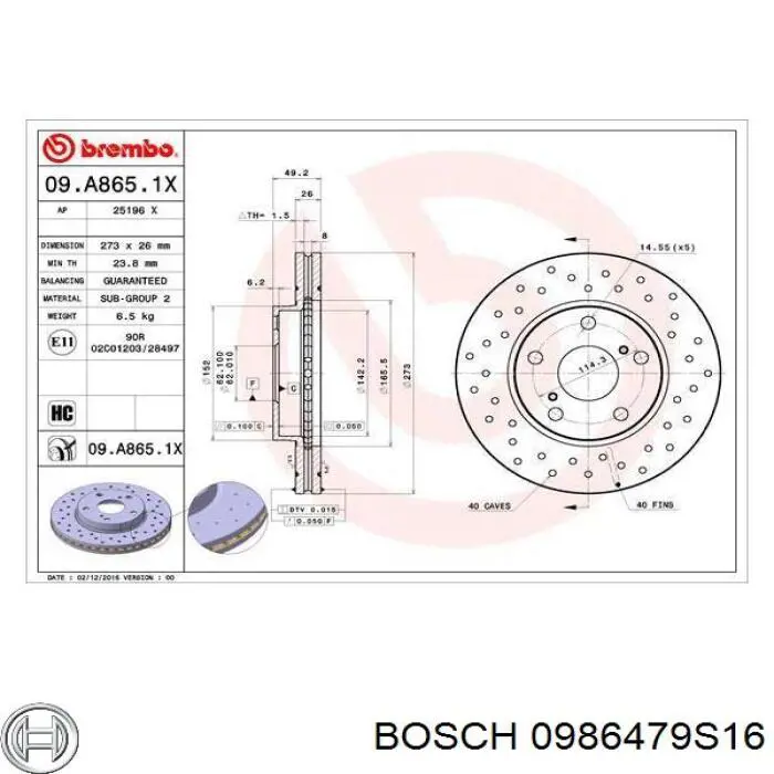 Диск переднього гальма Bosch 0986479S16 ціна, від 35.77 USD
