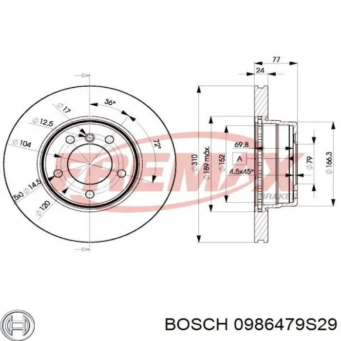 Диск гальмівний передній Bosch 0986479S29