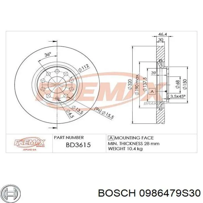 Купити 0986479S30 Bosch Ротор гальмівний