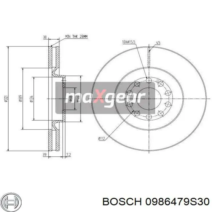 Диск переднього гальма Bosch 0986479S30 ціна, від 51.07 USD