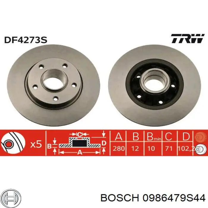 0986479S44 Bosch диск гальмівний задній
