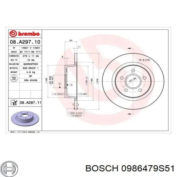 Задні дискові гальма Bosch 0986479S51 ціна, від 28.87 USD