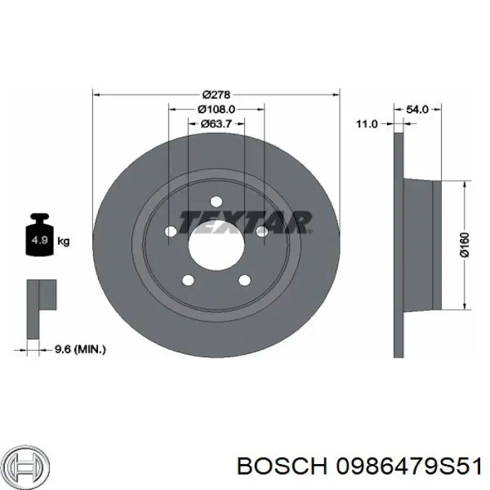0986479S51 Bosch диск гальмівний задній