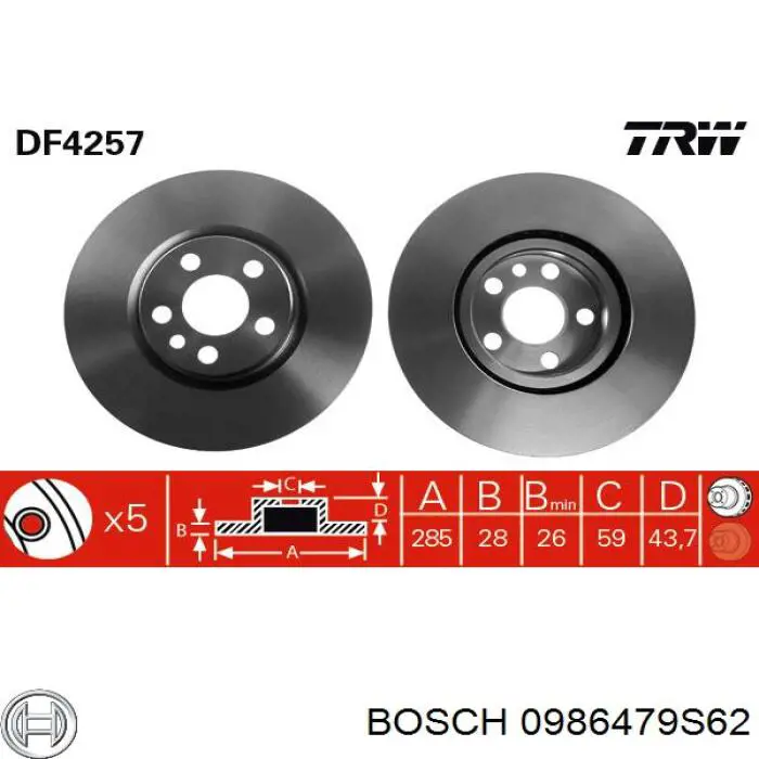 0986479S62 Bosch диск гальмівний передній