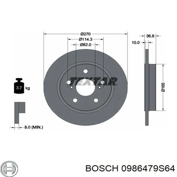 0986479S64 Bosch диск гальмівний задній
