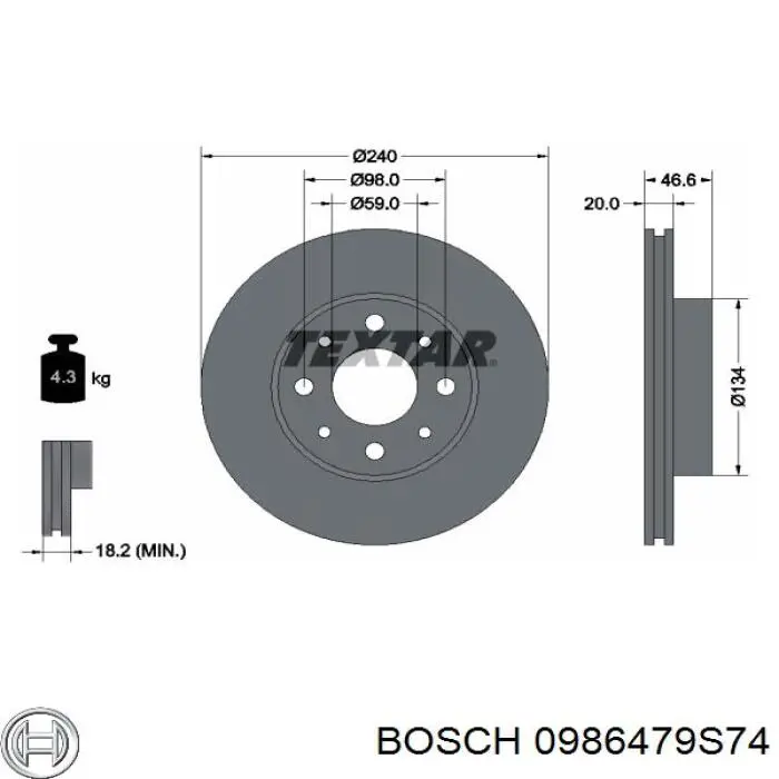 0986479S74 Bosch Гальмо дискове переднє